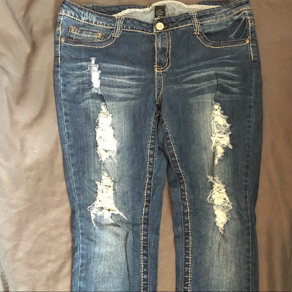 Ripped straight leg jeans
